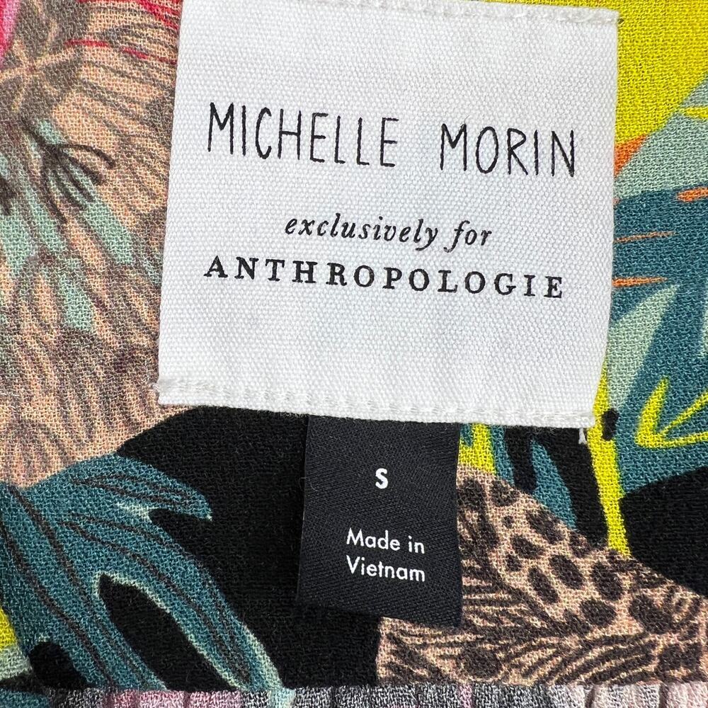 Michelle Morin Anthropologie Colorful Floral Surplice Tie Waist Blouse Size S - Picture 5 of 12